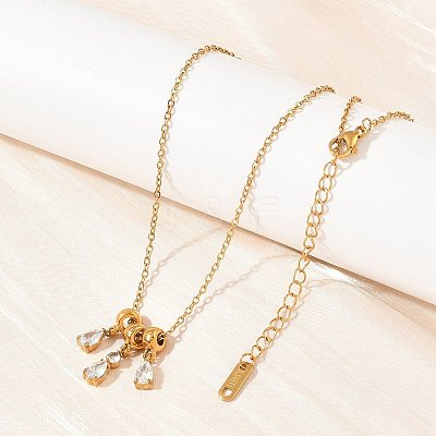 304 Stainless Steel Pave Clear Cubic Zirconia 3 Teardrop Pendant Necklaces for Women SA-CBABBA6-01G-1