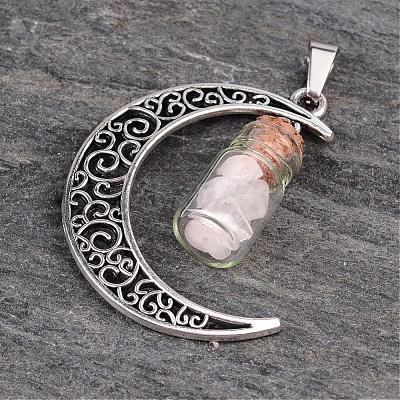 Column Glass Bottle with Rose Quartz inside Pendants PALLOY-JF00170-02-1