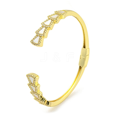 Fan Brass Micro Pave Clear Cubic Zirconia Open Cuff Bangles BJEW-Z062-18G-1