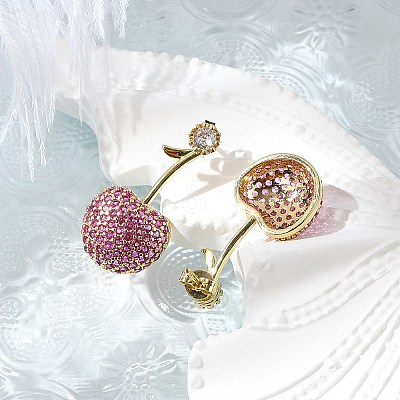 Cherry Brass Micro Pave Cubic Zirconia Stud Earrings EJEW-M077-12G-01-1