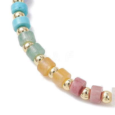 Natural Green Aventurine & Rose Quartz & Howlite & White Jade & Yellow Aventurine & Synthetic Blue Lace Agate & Brass Beads Stretch Bracelets for Women BJEW-JB13334-03-1