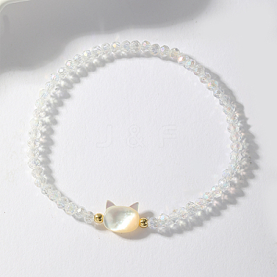 2Pcs 2 Color Natural Shell Cat & Gemstone Beaded Stretch Bracelets Set LJ6864-1