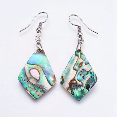 Abalone Shell/Paua Shell Dangle Earrings EJEW-F147-E08-1
