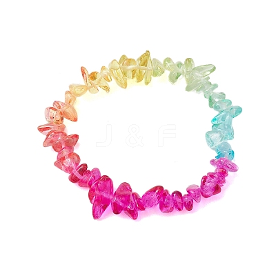 Rainbow Color Glass Chip Beaded Stretch Bracelets for Women BJEW-JB10778-1