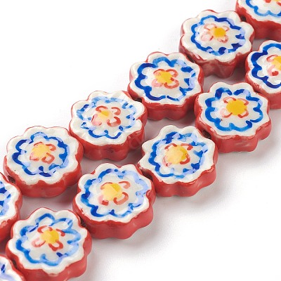 Handmade Porcelain Flower Beads PORC-J008-04D-1