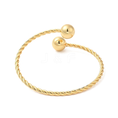 Rack Plating Brass Twist Rope Cuff Bangle with Round Beaded BJEW-M298-14G-1