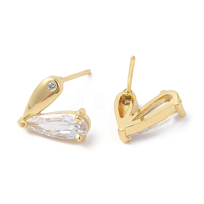Heart Brass Micro Pave Cubic Zirconia Stud Earrings for Valentine's Day EJEW-F316-16G-1