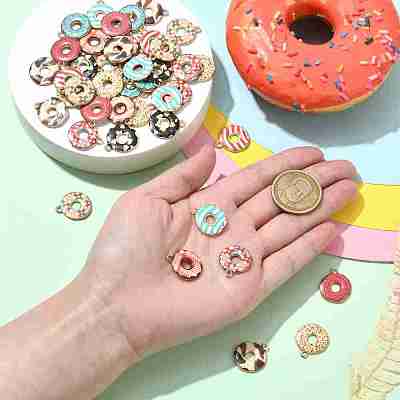 50Pcs 10 Colors Printed Alloy Pendants ENAM-CJ0006-81-1