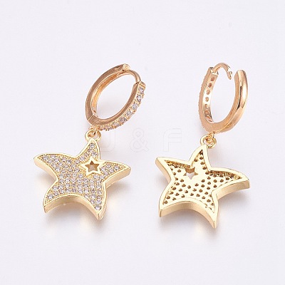 Brass Micro Pave Cubic Zirconia Dangle Hoop Earrings EJEW-F172-E02-G-1