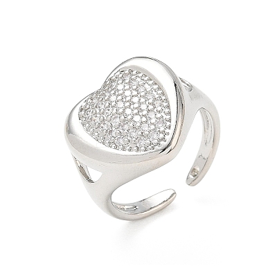 Brass Micro Pave Cubic Zirconia Cuff Open Rings for Women CU-CBA760A-13C-P-1