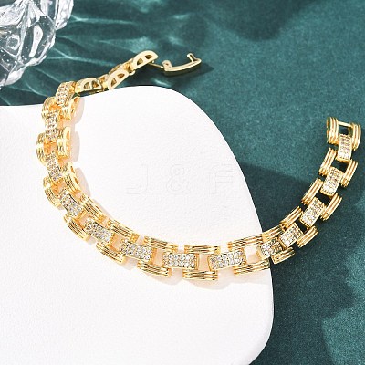 Rectangle Brass Micro Pave Clear Cubic Zirconia Link Chain Bracelets for Women BJEW-F530-04G-1