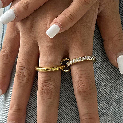 Stainless Steel Micro Pave Clear Cubic Zirconia Stacking Finger Rings FS-WGF4BA8-02-1