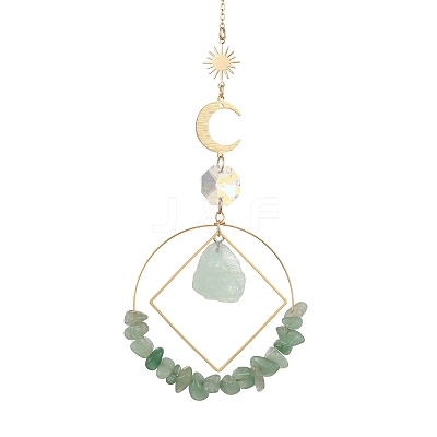 Natural Green Aventurine  Chip Beaded Hanging Suncatchers HJEW-TA00288-01-1