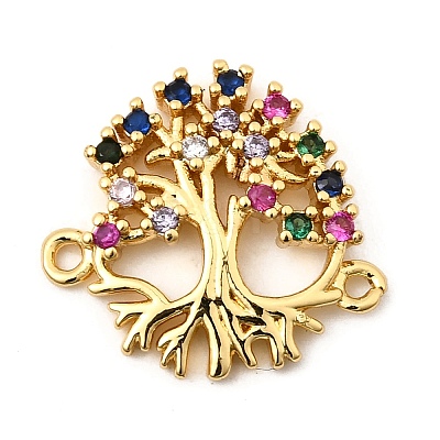 Brass Pave Colorful Cubic Zirconia Tree of Life Connector Charms KK-I360-032G-1
