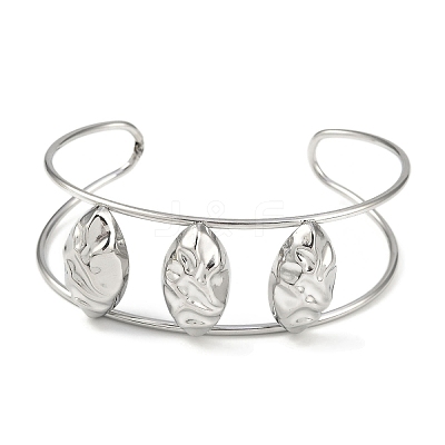 Non-Tarnish 304 Stainless Steel Wide Hollow Textured Horse Eye Opaen Cuff Bangles BJEW-Q348-06P-02-1