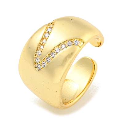 Brass Micro Pave Clear Cubic Zirconia Open Cuff Ring for Women RJEW-M173-13A-G-1