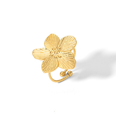 304 Stainless Steel Flower Cuff Rings for Women VX4751-3-1