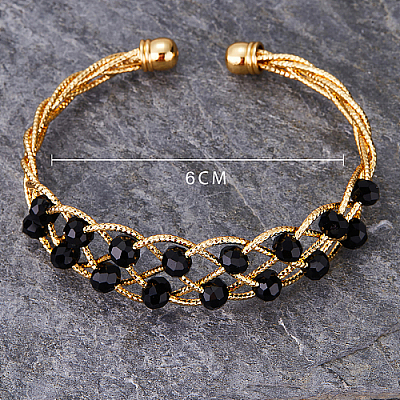 Brass Wire Wrap Cuff Bangle with Round Beaded BX4244-1