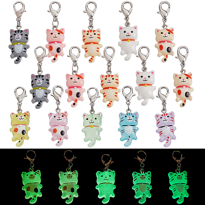 20Pcs 10 Styles Cat Resin Pendant Locking Stitch Markers HJEW-PH02142-1