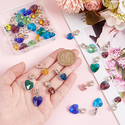 36Pcs 9 Colors Faceted Glass European Dangle Charms PALLOY-PH01654-1