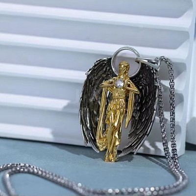 Vintage Alloy Goddess with Angel Wings Pendant Necklaces WG7F3ED-01-1