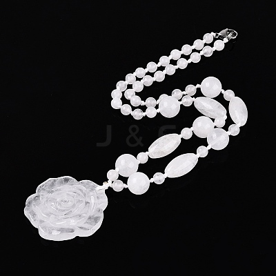 Natural Quartz Crystal Flower Pendant Necklaces NJEW-N064-08B-1