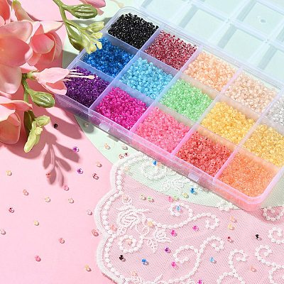 195G 15 Colors 8/0 Transparent Glass Seed Beads SEED-YW0002-30-1