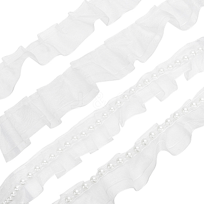 4Pcs 4 Styles Double & Single Layer Chinlon Lace Trim Fabric DIY-WR0003-87A-1