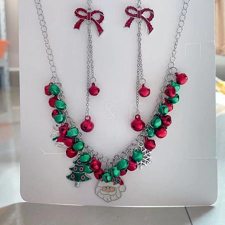 Santa Claus & Christmas Tree & Snowflake Alloy Pendant Necklaces & Dangle Earrings Sets WGF6150-02-1