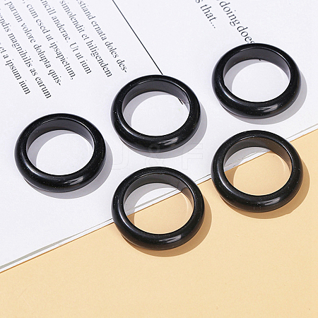 Natural Obsidian Plain Band Finger Rings RJEW-H230-13D-01-1