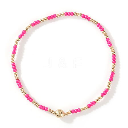 Glass Seed Beads & CCB Beads Stretch Bracelets TB4137-22-1