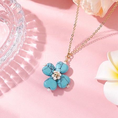 Synthetic Turquoise Clover Shamrock Pendant Necklaces NJEW-JN05170-01-1