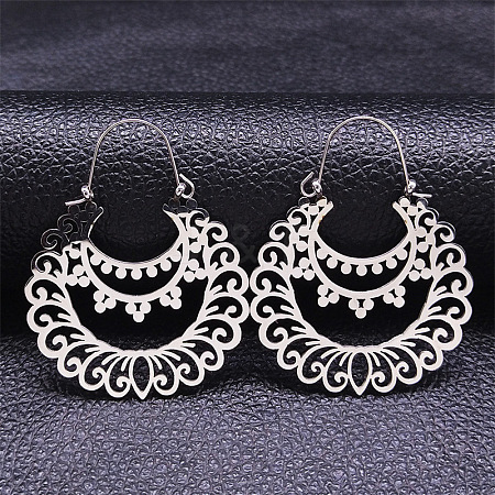 Non-Tarnish 304 Stainless Steel Hollow Flower Hoop Earrings EJEW-P248-01P-1