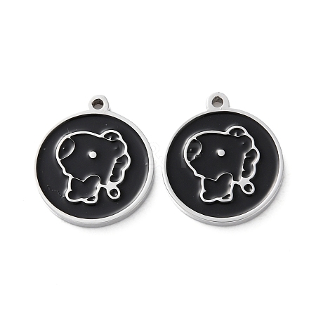 304 Stainless Steel Black Enamel Charms STAS-M102-17P-01-1