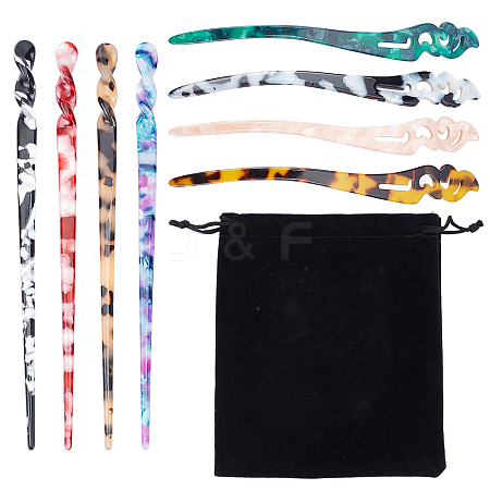 8Pcs 8 Styles Acrylic Hair Sticks OHAR-NB0001-18-1