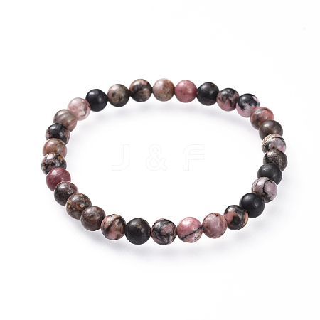 Natural Rhodonite Stretch Bracelets X-BJEW-JB04557-01-1