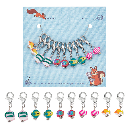 10Pcs 5 Style Ocean Fish Handmade Polymer Clay Pendant Stitch Markers HJEW-NB00033-1