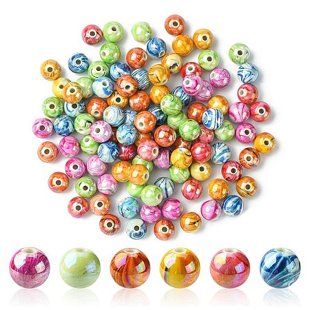AB Color Wave Printed Acrylic Beads MACR-YW0002-70-1