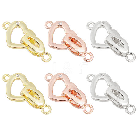 CHGCRAFT 6Pcs 3 Colors Brass Pave Clear Cubic Zirconia Fold Over Clasps KK-CA0002-68-1