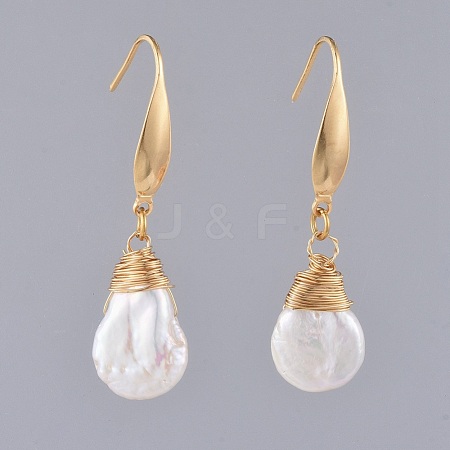 Natural Baroque Pearl Keshi Pearl Dangle Earrings X-EJEW-JE03527-1