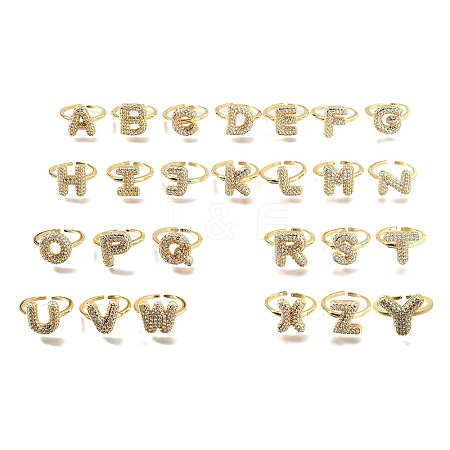 26Pcs Brass Micro Pave Clear Cubic Zirconia Open Cuff Rings RJEW-R218-01G-1