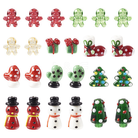 44pcs 10 style Christmas Handmade Lampwork Beads LAMP-TA0001-16-1