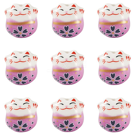 9Pcs Handmade Printed Porcelain Beads PORC-TADJ0001-01E-1