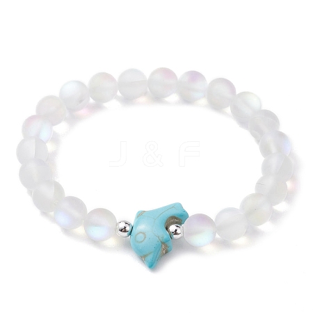 Beach Dolphin Dyed Synthetic Turquoise Bead Bracelets BJEW-JB10252-03-1