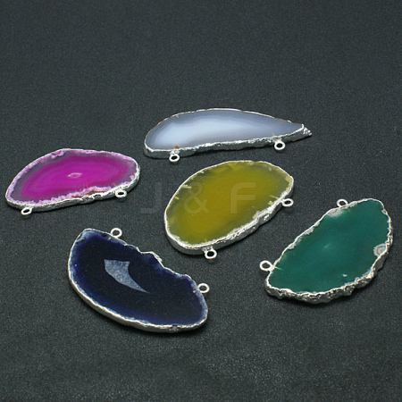Electroplated Natural & Dyed Agate Big Pendants G-N0167-028-1
