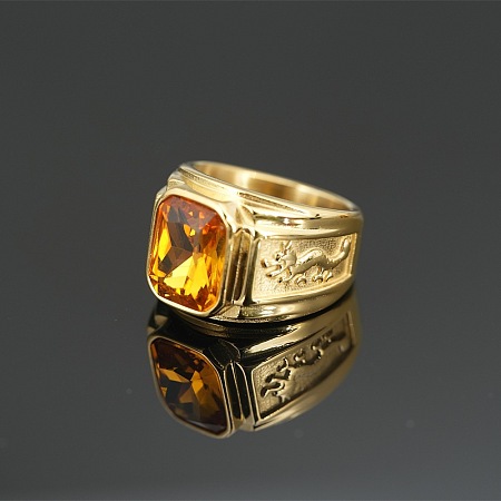 304 Stainless Steel with Cubic Zirconia Dragon Pattern Finger Rings for Men FS-WGD623F-14-1
