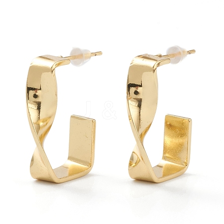 Brass Half Hoop Earrings EJEW-A056-20G-1