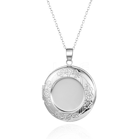 304 Stainless Steel Flat Round Openable Photo Locket Pendant Cable Chain Necklaces for Women WGFF668-06-1