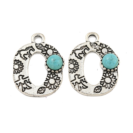 Synthetic Turquoise & Alloy Pendants PALLOY-H146-01AS-O-1