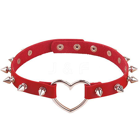Adjustable Adjustable Gothic PU Leather Alloy Spike Rivet Heart Choker Necklaces for Women NJEW-WH20816-006P-C-1
